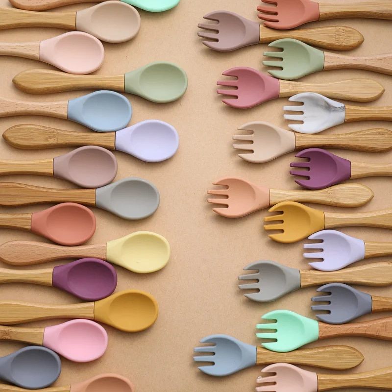 BAMBOO SILICONE SPOON & FORK SET