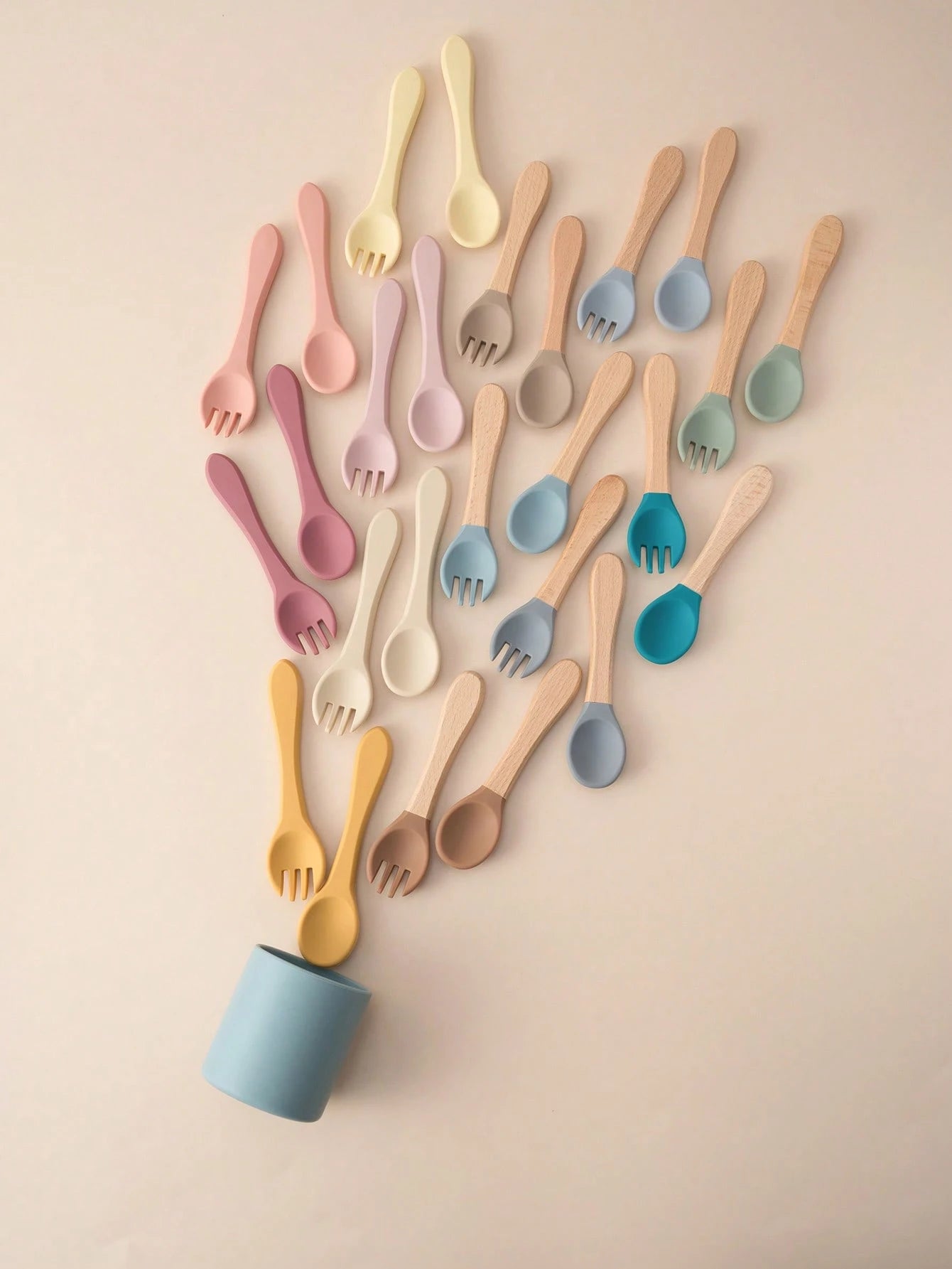 BAMBOO SILICONE SPOON & FORK SET