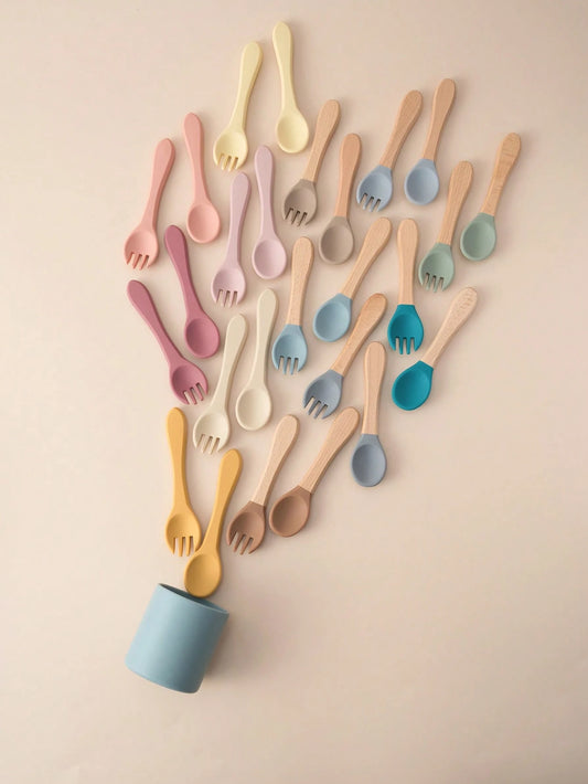 BAMBOO SILICONE SPOON & FORK SET