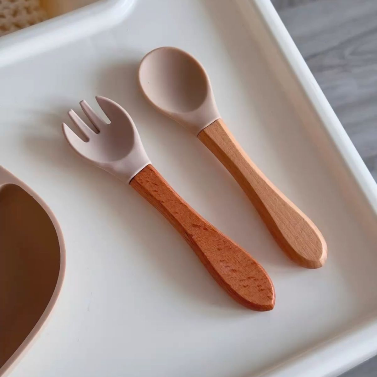 BAMBOO SILICONE SPOON & FORK SET